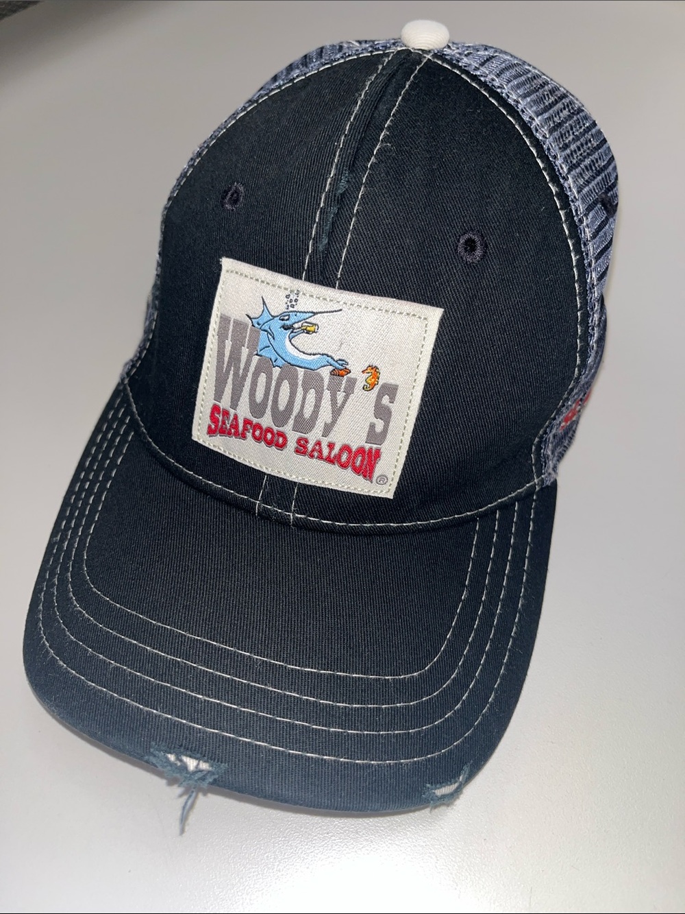 Pukka Woody's Seafood Saloon Navy Mesh-Back Trucker Hat